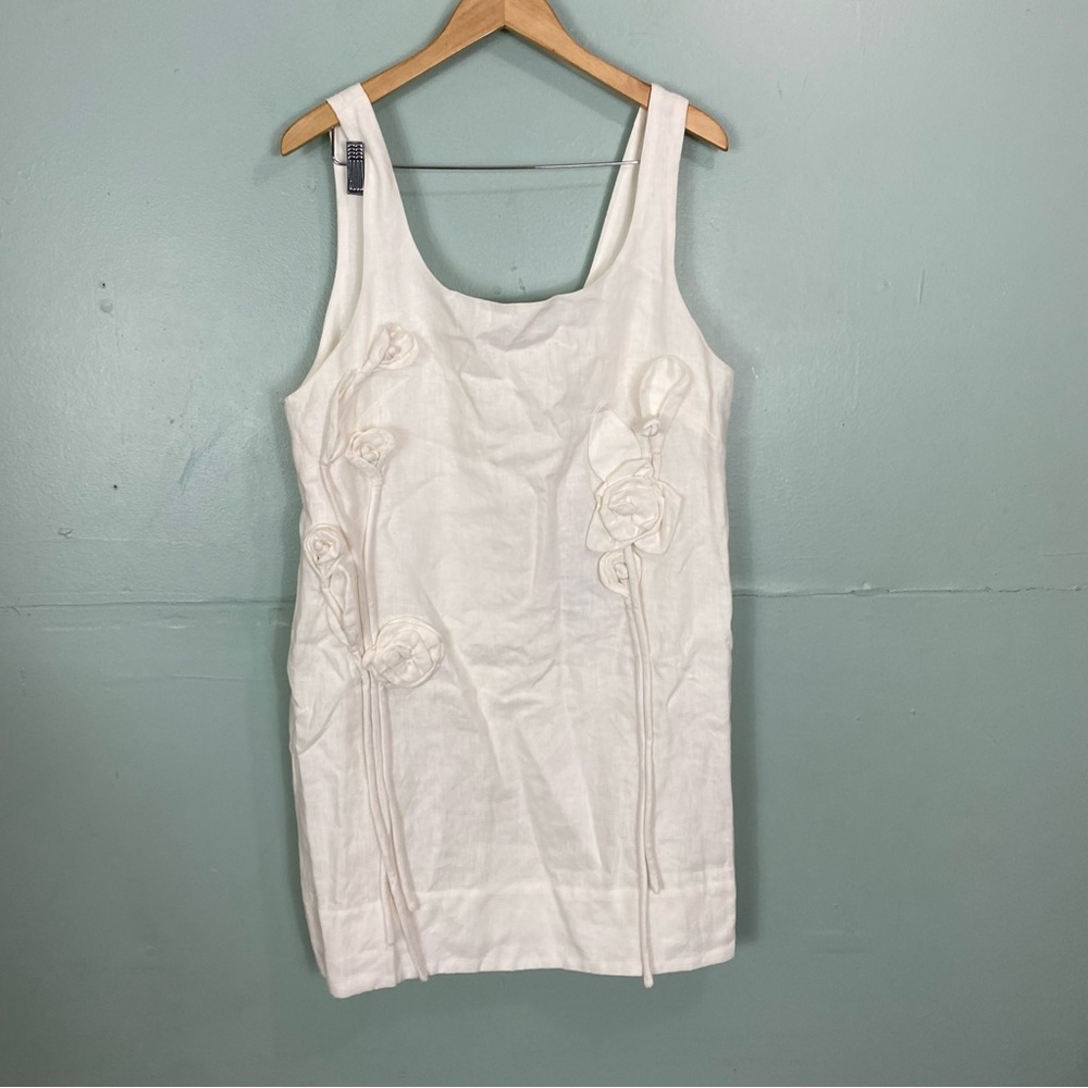 Farm‎ Rio Off White Floral Applique 3D Linen Mini Dress Sleeveless Large - Picture 2 of 7
